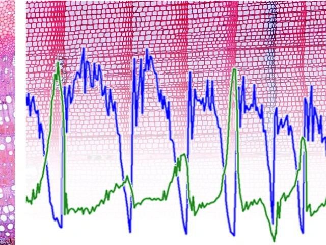 Stained wood tihin sections with measurement graph overlays