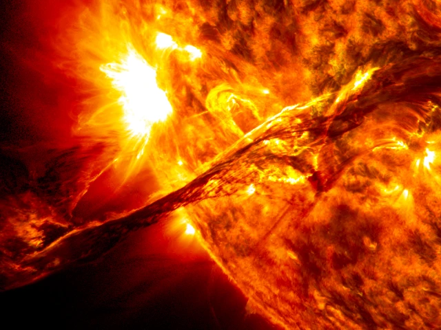 NASA Solar Dynamics Observatory image of a prominance.