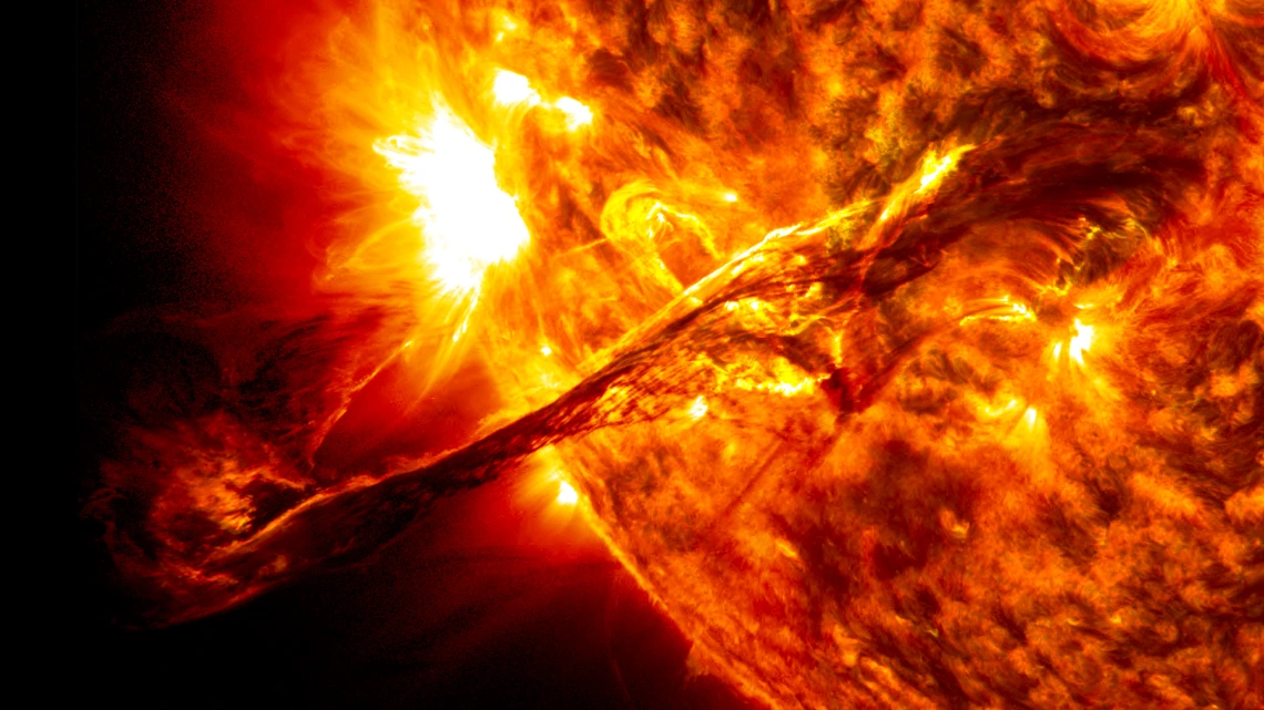NASA Solar Dynamics Observatory image of a prominance.