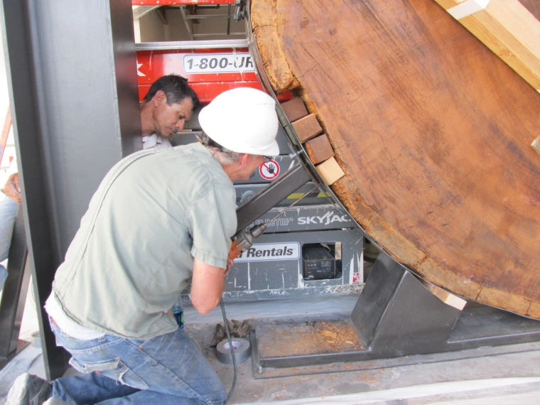 Scew hole going in at an angle on the underside of the slab